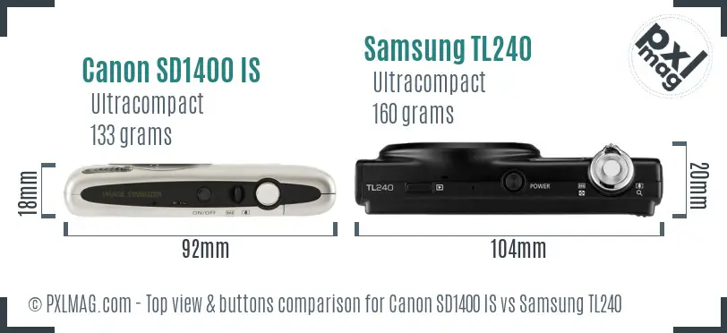 Canon SD1400 IS vs Samsung TL240 top view buttons comparison