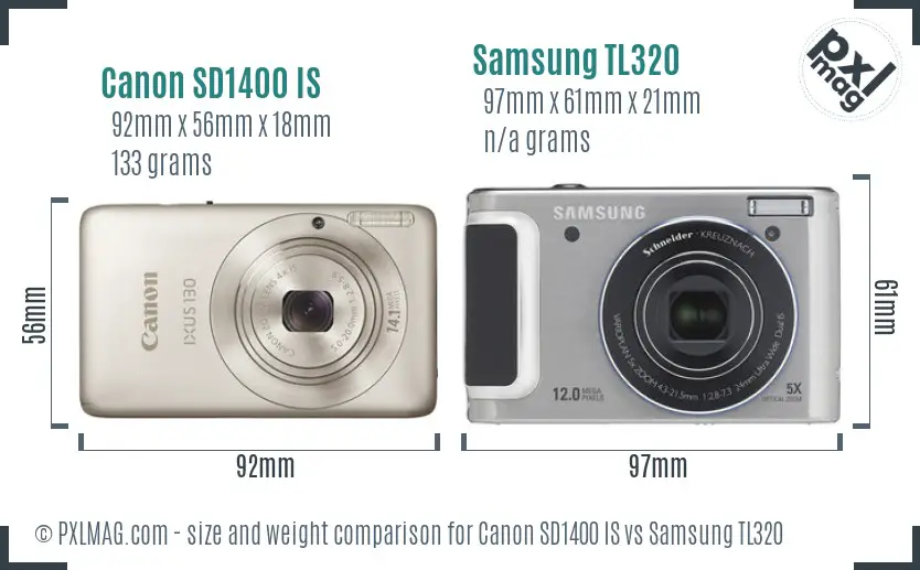 Canon SD1400 IS vs Samsung TL320 size comparison Canon SD1400 IS vs Samsung TL320 size comparison