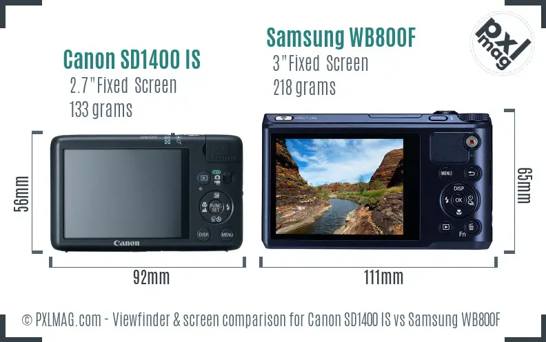 Canon SD1400 IS vs Samsung WB800F Screen and Viewfinder comparison