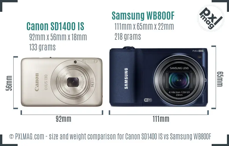 Canon SD1400 IS vs Samsung WB800F size comparison