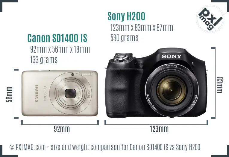 Canon SD1400 IS vs Sony H200 size comparison