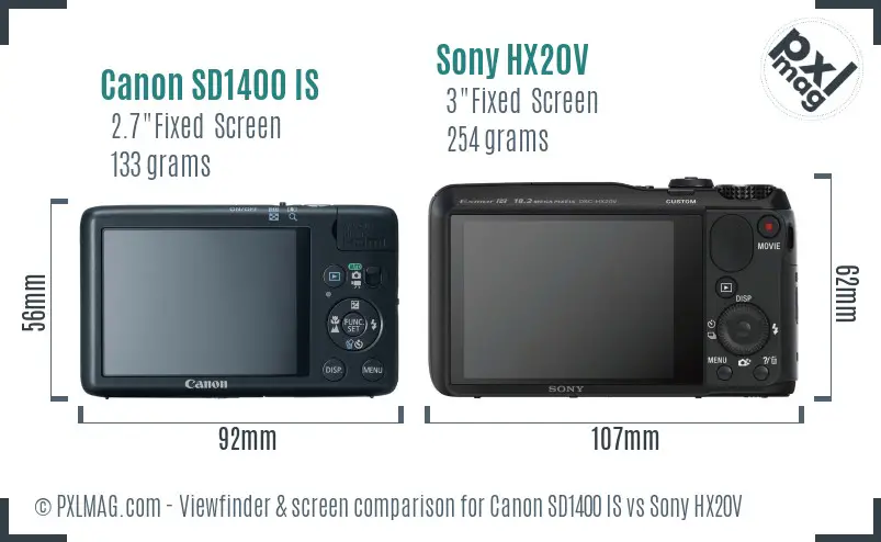 Canon SD1400 IS vs Sony HX20V Screen and Viewfinder comparison