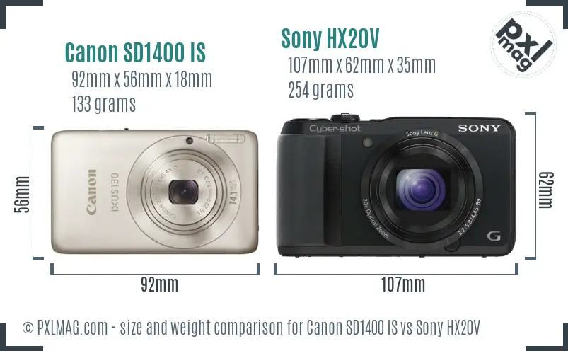 Canon SD1400 IS vs Sony HX20V size comparison