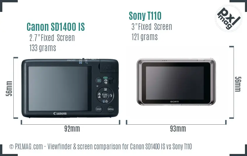 Canon SD1400 IS vs Sony T110 Screen and Viewfinder comparison