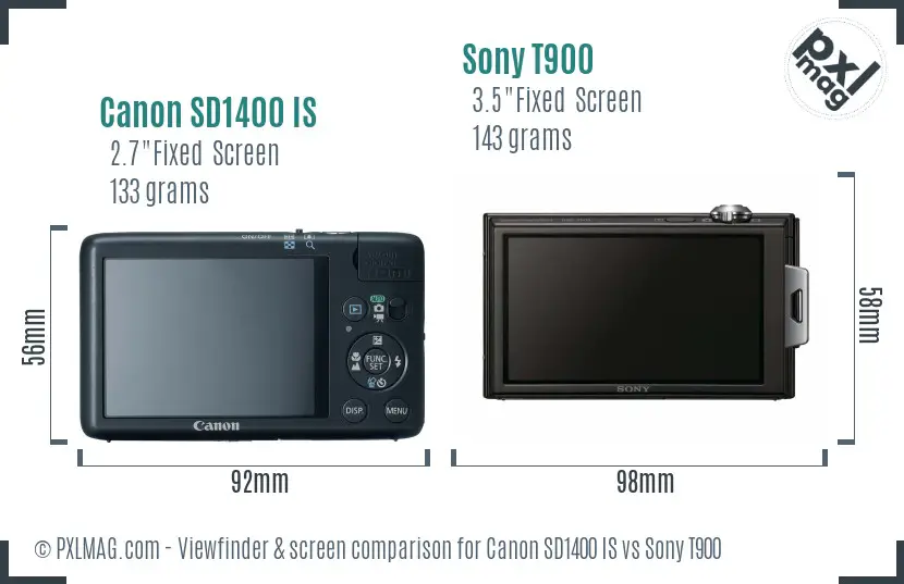 Canon SD1400 IS vs Sony T900 Screen and Viewfinder comparison