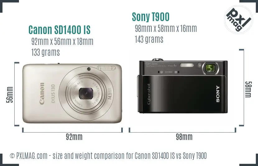 Canon SD1400 IS vs Sony T900 size comparison