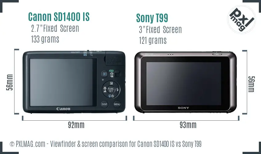 Canon SD1400 IS vs Sony T99 Screen and Viewfinder comparison