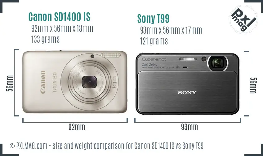 Canon SD1400 IS vs Sony T99 size comparison