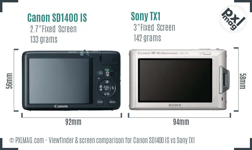Canon SD1400 IS vs Sony TX1 Screen and Viewfinder comparison
