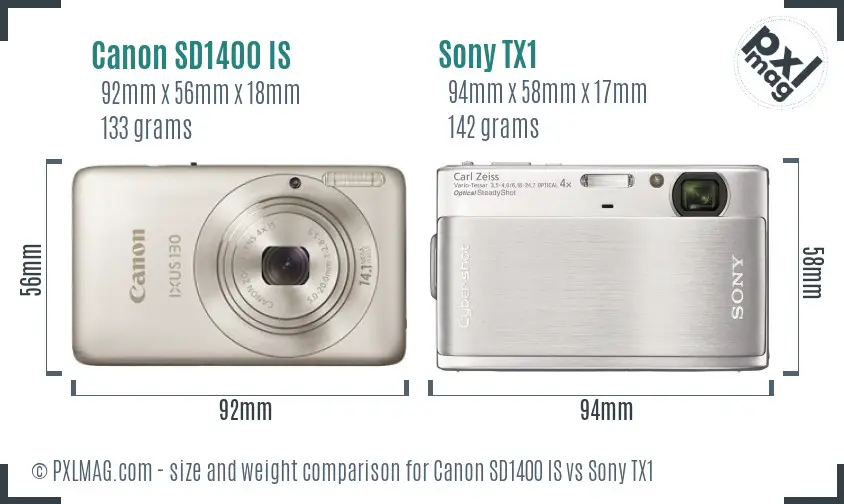 Canon SD1400 IS vs Sony TX1 size comparison