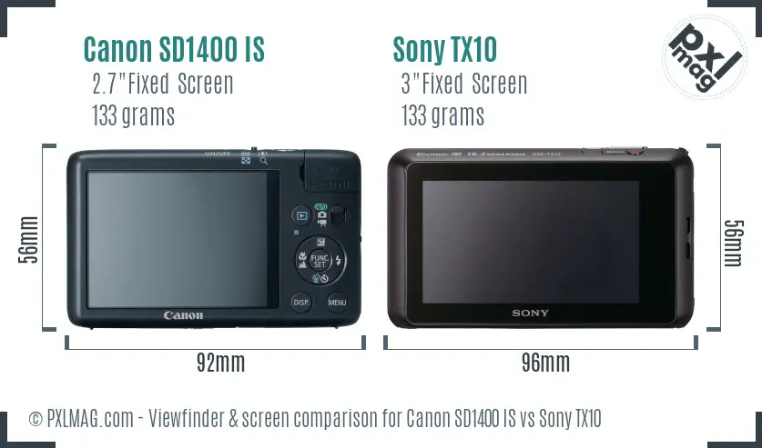 Canon SD1400 IS vs Sony TX10 Screen and Viewfinder comparison