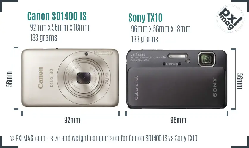 Canon SD1400 IS vs Sony TX10 size comparison