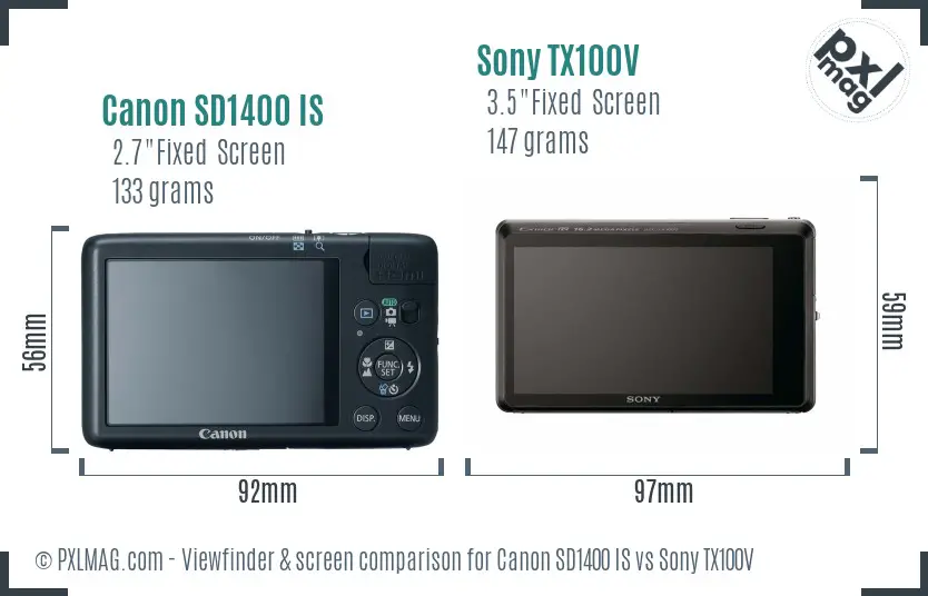 Canon SD1400 IS vs Sony TX100V Screen and Viewfinder comparison