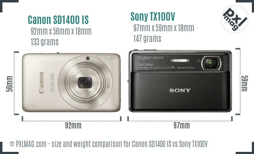 Canon SD1400 IS vs Sony TX100V size comparison