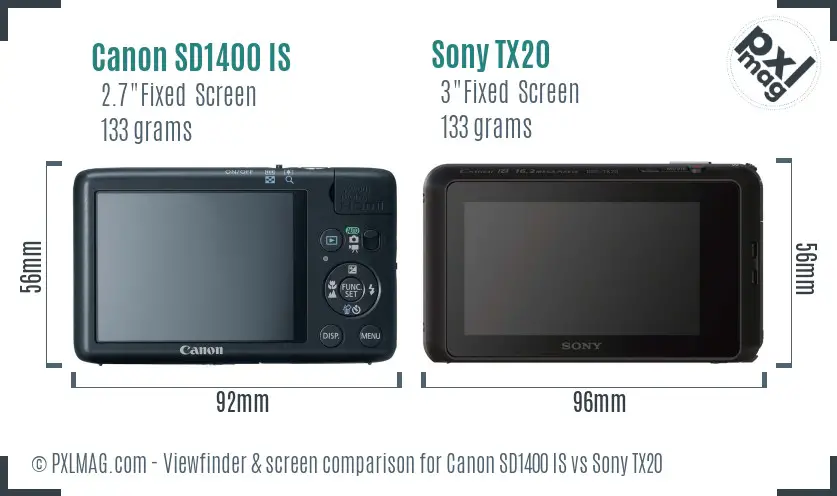 Canon SD1400 IS vs Sony TX20 Screen and Viewfinder comparison
