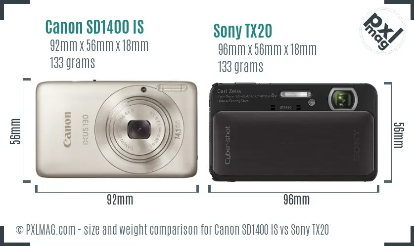 Canon SD1400 IS vs Sony TX20 size comparison