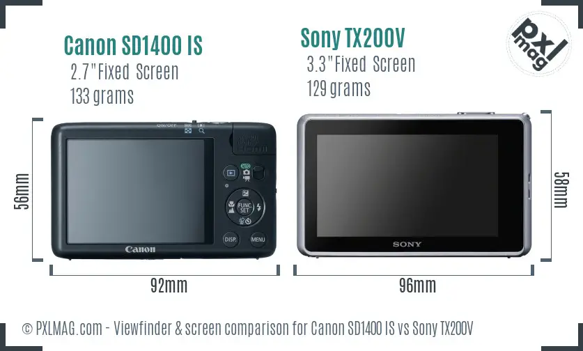 Canon SD1400 IS vs Sony TX200V Screen and Viewfinder comparison