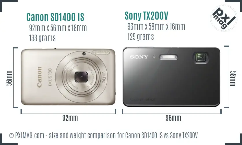 Canon SD1400 IS vs Sony TX200V size comparison