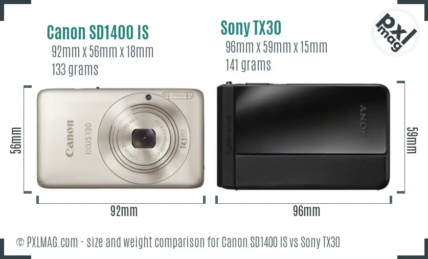 Canon SD1400 IS vs Sony TX30 size comparison