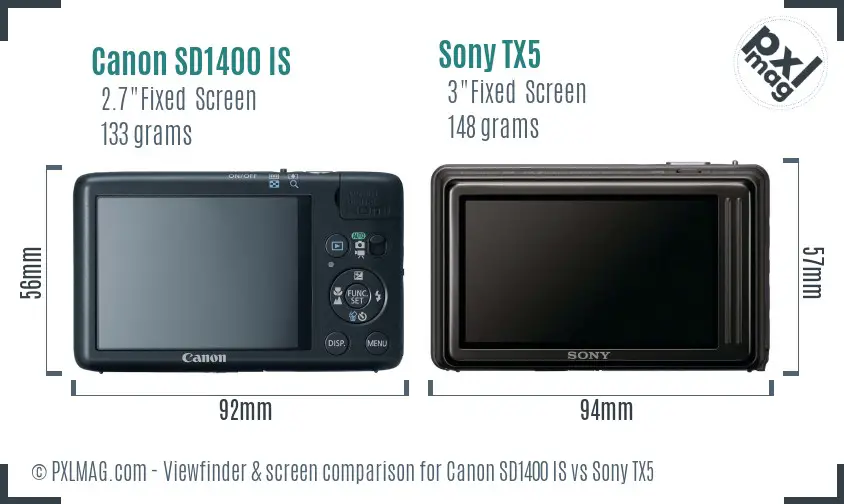 Canon SD1400 IS vs Sony TX5 Screen and Viewfinder comparison