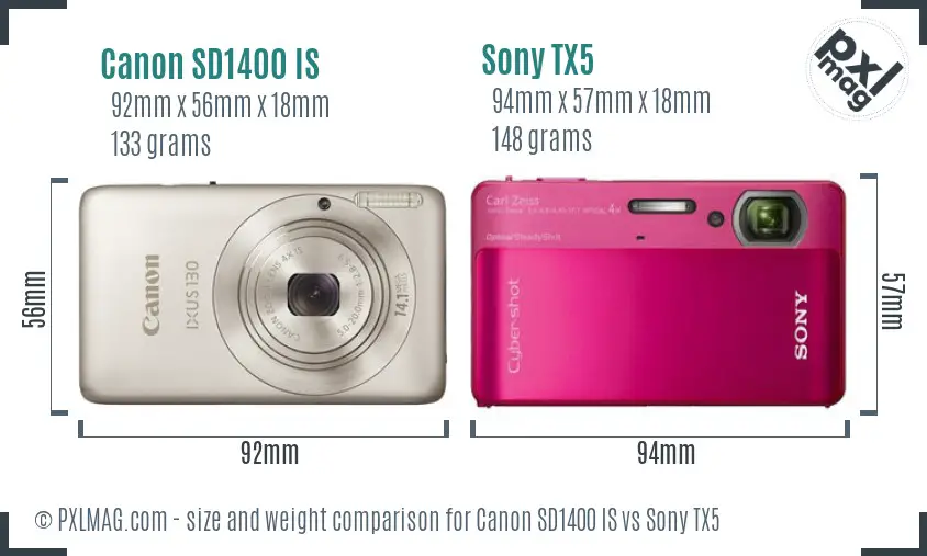 Canon SD1400 IS vs Sony TX5 size comparison