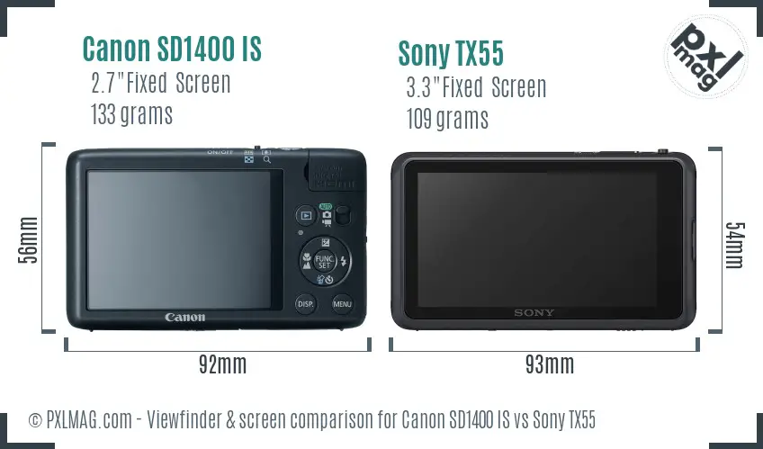 Canon SD1400 IS vs Sony TX55 Screen and Viewfinder comparison