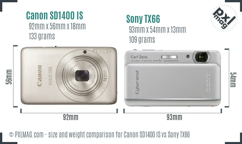 Canon SD1400 IS vs Sony TX66 size comparison