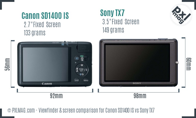 Canon SD1400 IS vs Sony TX7 Screen and Viewfinder comparison