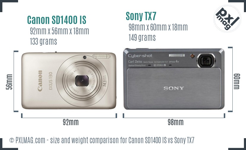 Canon SD1400 IS vs Sony TX7 size comparison