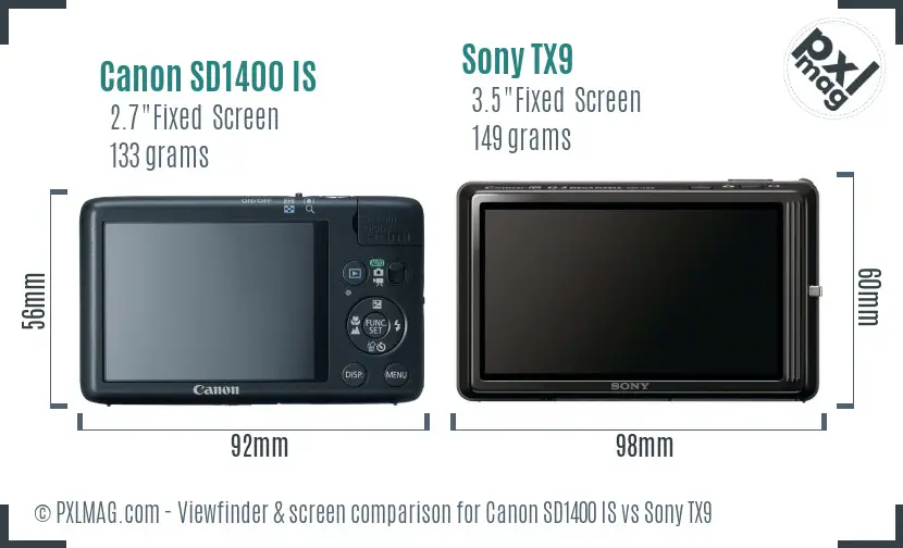Canon SD1400 IS vs Sony TX9 Screen and Viewfinder comparison