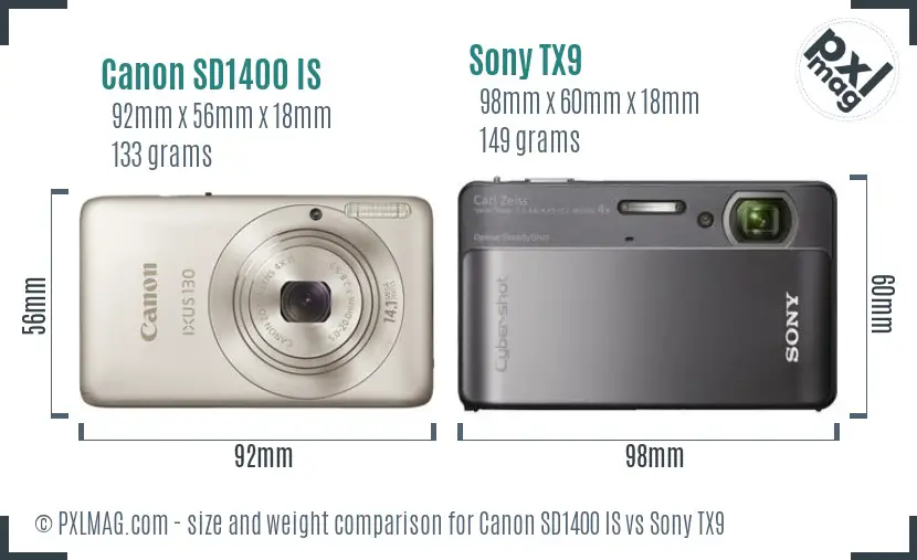 Canon SD1400 IS vs Sony TX9 size comparison