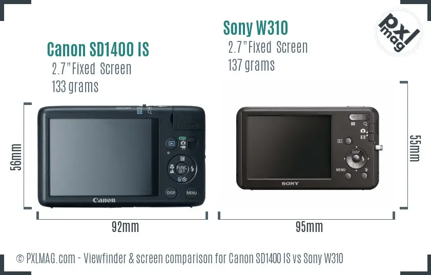 Canon SD1400 IS vs Sony W310 Screen and Viewfinder comparison