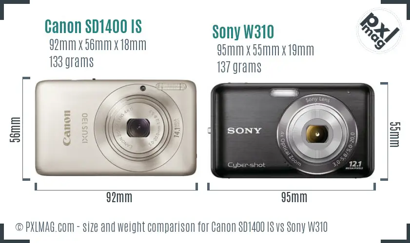 Canon SD1400 IS vs Sony W310 size comparison