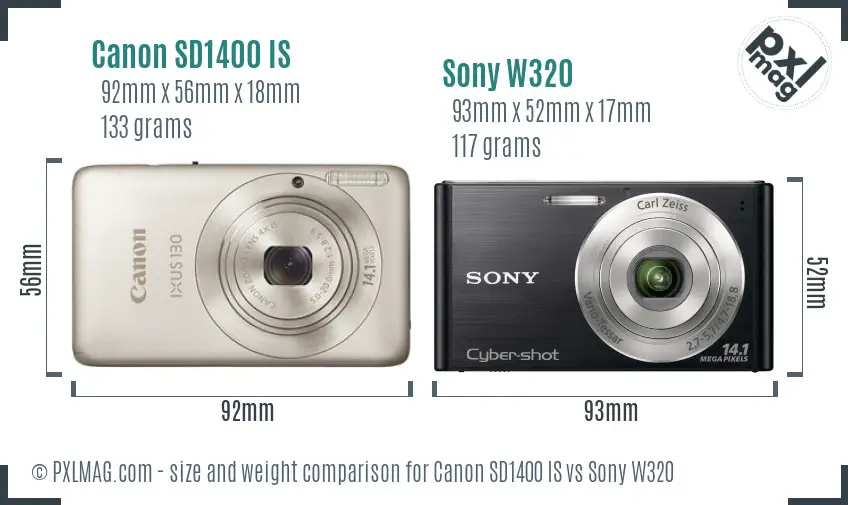 Canon SD1400 IS vs Sony W320 size comparison