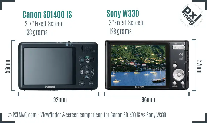 Canon SD1400 IS vs Sony W330 Screen and Viewfinder comparison