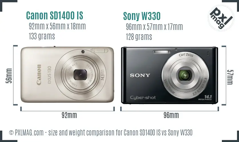 Canon SD1400 IS vs Sony W330 size comparison Canon SD1400 IS vs Sony W330 size comparison