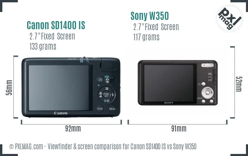 Canon SD1400 IS vs Sony W350 Screen and Viewfinder comparison