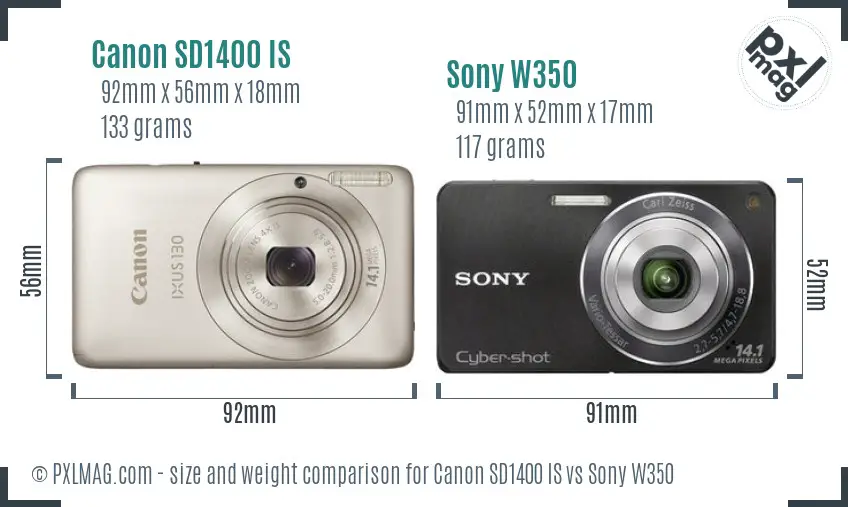 Canon SD1400 IS vs Sony W350 size comparison