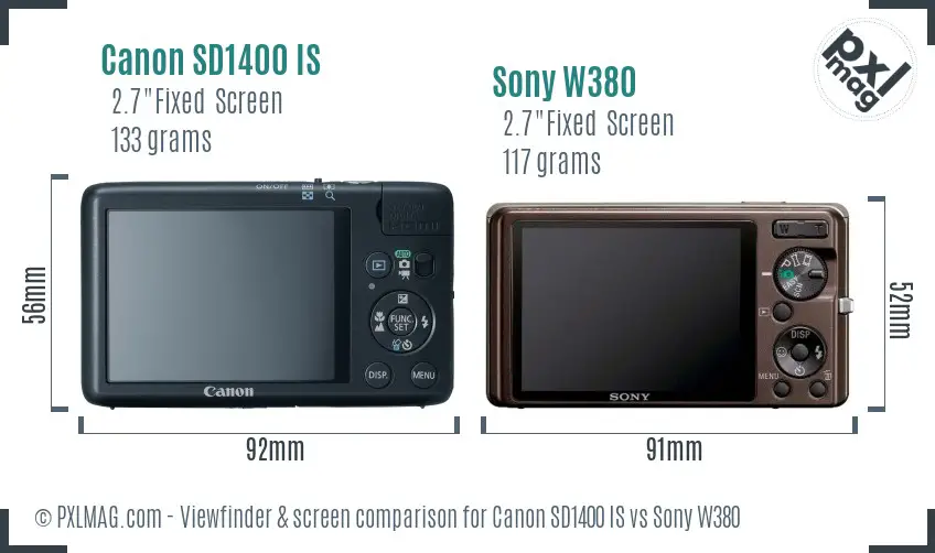 Canon SD1400 IS vs Sony W380 Screen and Viewfinder comparison