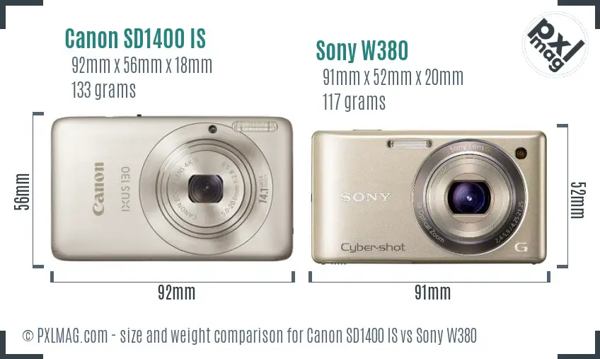 Canon SD1400 IS vs Sony W380 size comparison