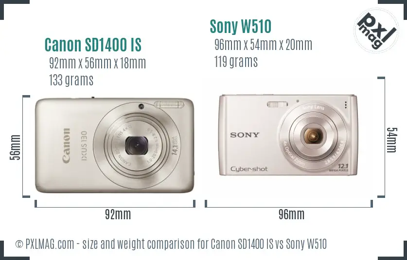 Canon SD1400 IS vs Sony W510 size comparison