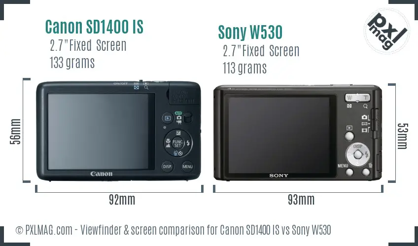 Canon SD1400 IS vs Sony W530 Screen and Viewfinder comparison