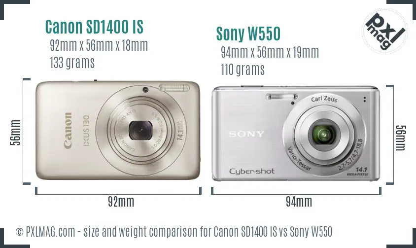 Canon SD1400 IS vs Sony W550 size comparison