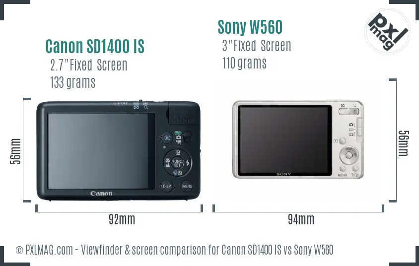 Canon SD1400 IS vs Sony W560 Screen and Viewfinder comparison