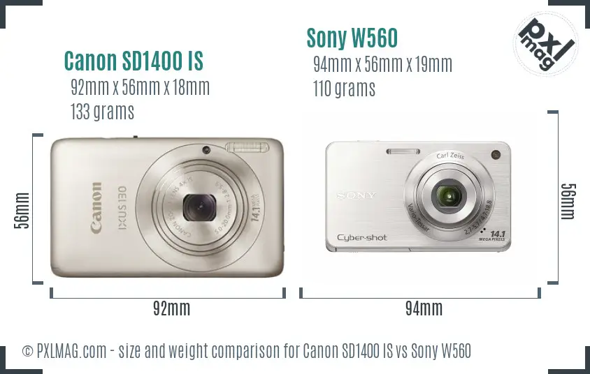 Canon SD1400 IS vs Sony W560 size comparison