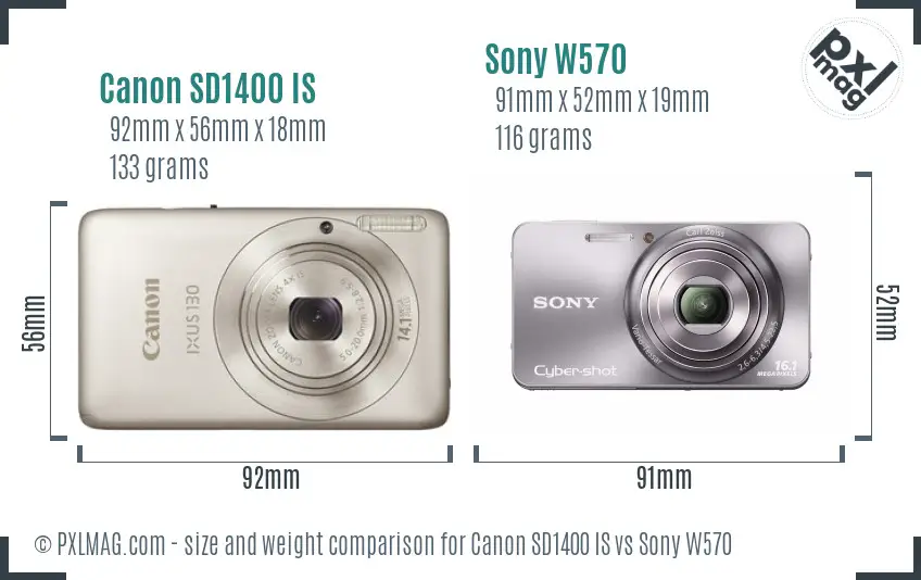Canon SD1400 IS vs Sony W570 size comparison