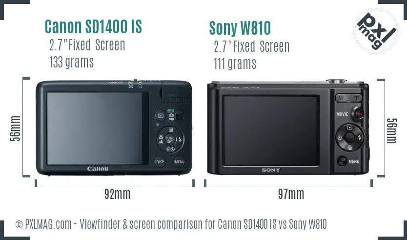 Canon SD1400 IS vs Sony W810 Screen and Viewfinder comparison