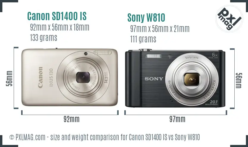 Canon SD1400 IS vs Sony W810 size comparison