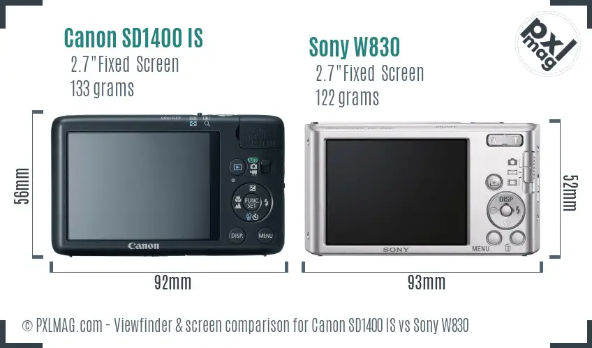 Canon SD1400 IS vs Sony W830 Screen and Viewfinder comparison Canon SD1400 IS vs Sony W830 Screen and Viewfinder comparison