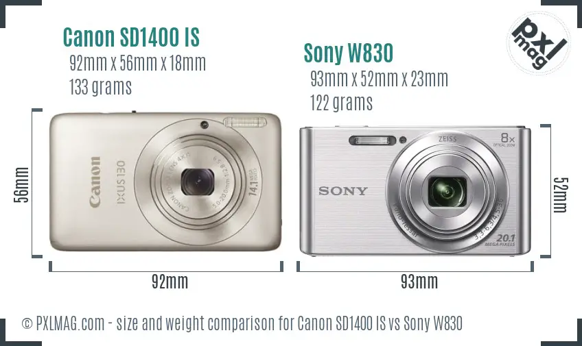 Canon SD1400 IS vs Sony W830 size comparison Canon SD1400 IS vs Sony W830 size comparison